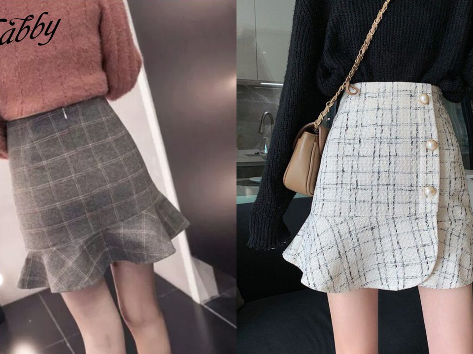 chân váy đuôi cá kẻ caro ngắn