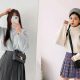 mix áo len với chân váy xếp ly