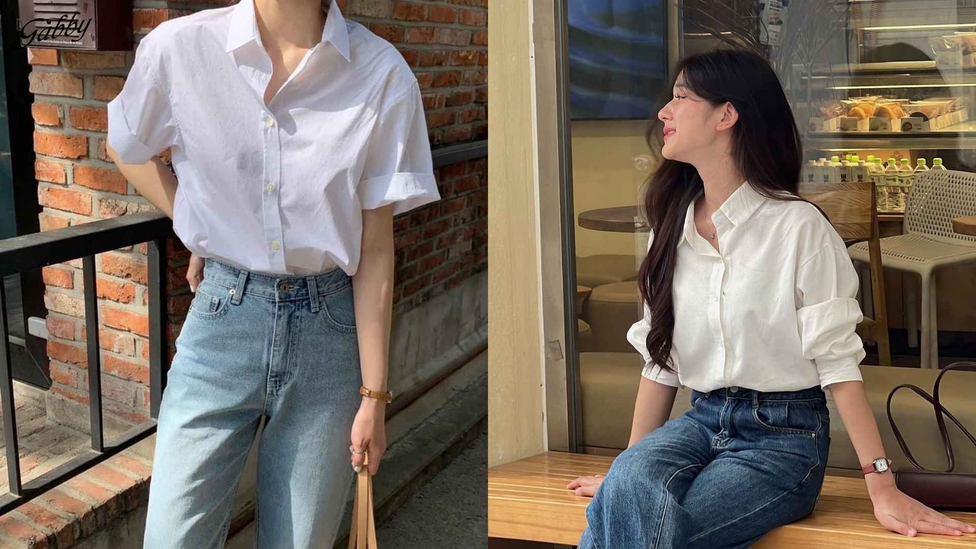 Áo sơ mi nữ form rộng với quần jean