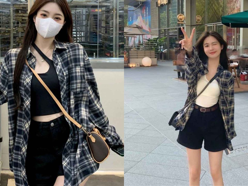 Áo sơ mi nữ kẻ caro kiểu hàn quốc