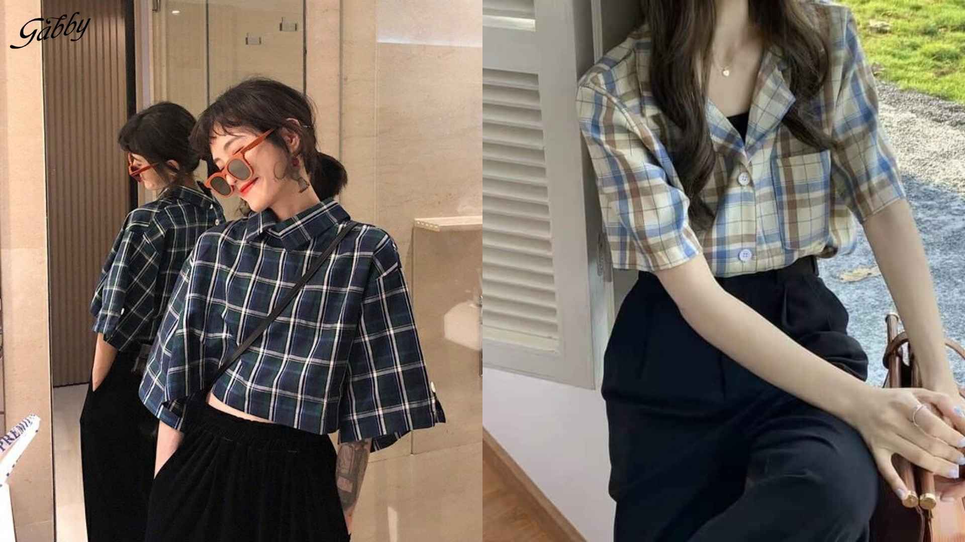 Áo sơ mi nữ kẻ caro kiểu hàn quốc croptop