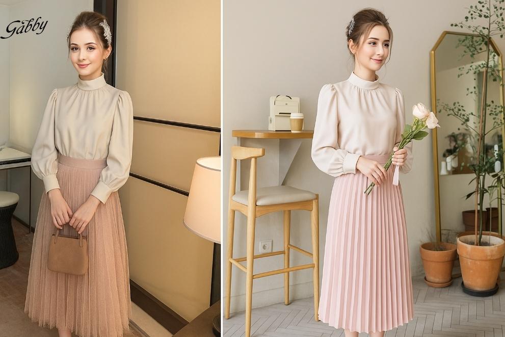 Các kiểu áo sơ mi nữ hàn quốc tay bồng đẹp