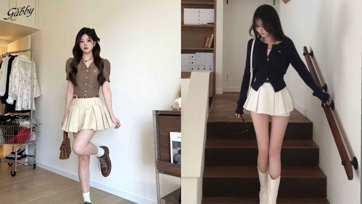Chân váy xếp ly ngắn đi giày