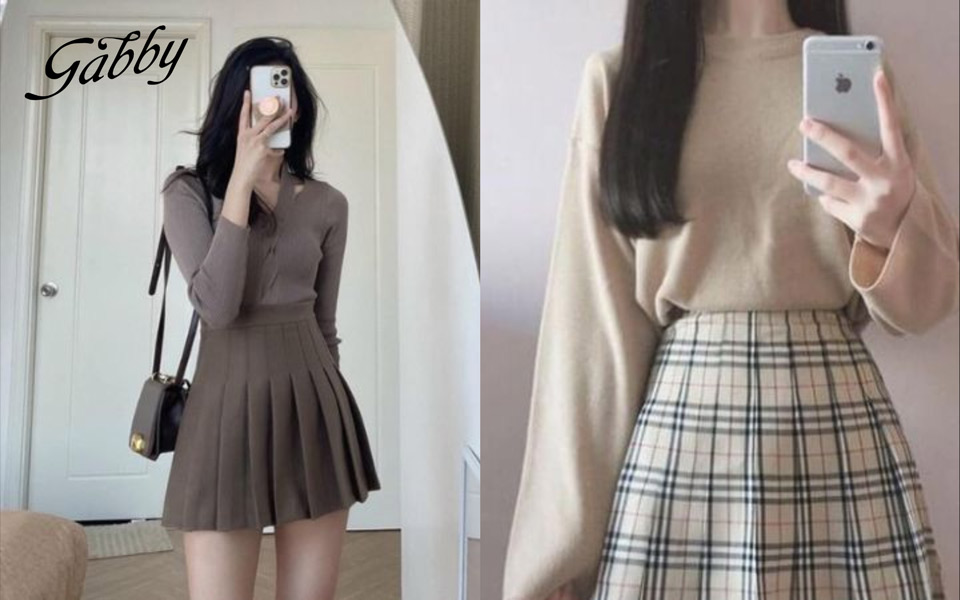 Mix chân váy xếp ly ngắn phong cách mùa đông