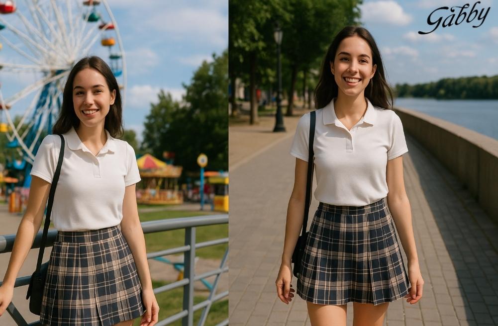 Chân váy ôm ngắn caro phối với áo polo