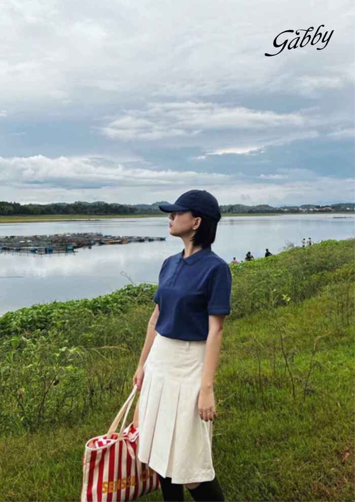 chân váy xếp ly dài be