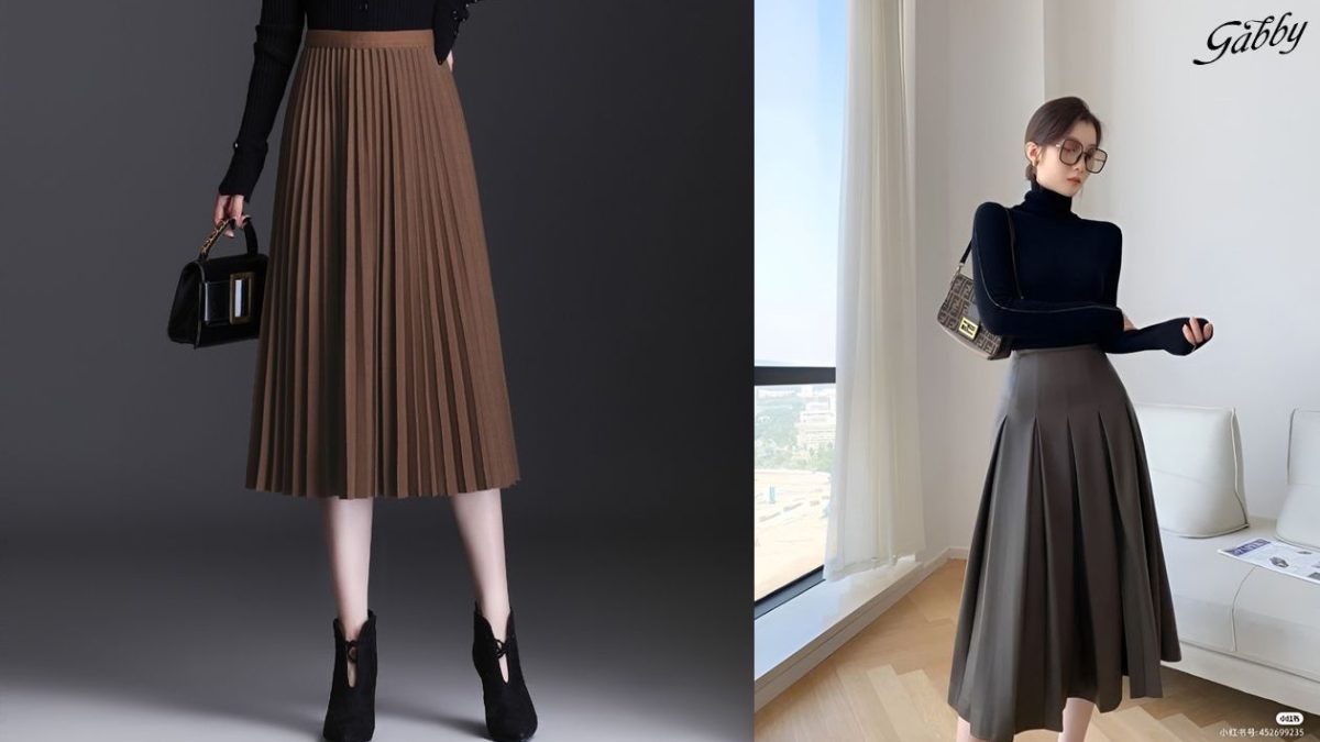 Chân váy xếp ly dài qua gối