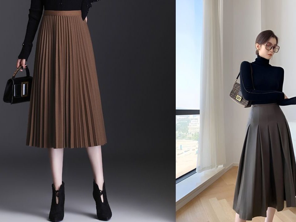 Chân váy xếp ly dài qua gối