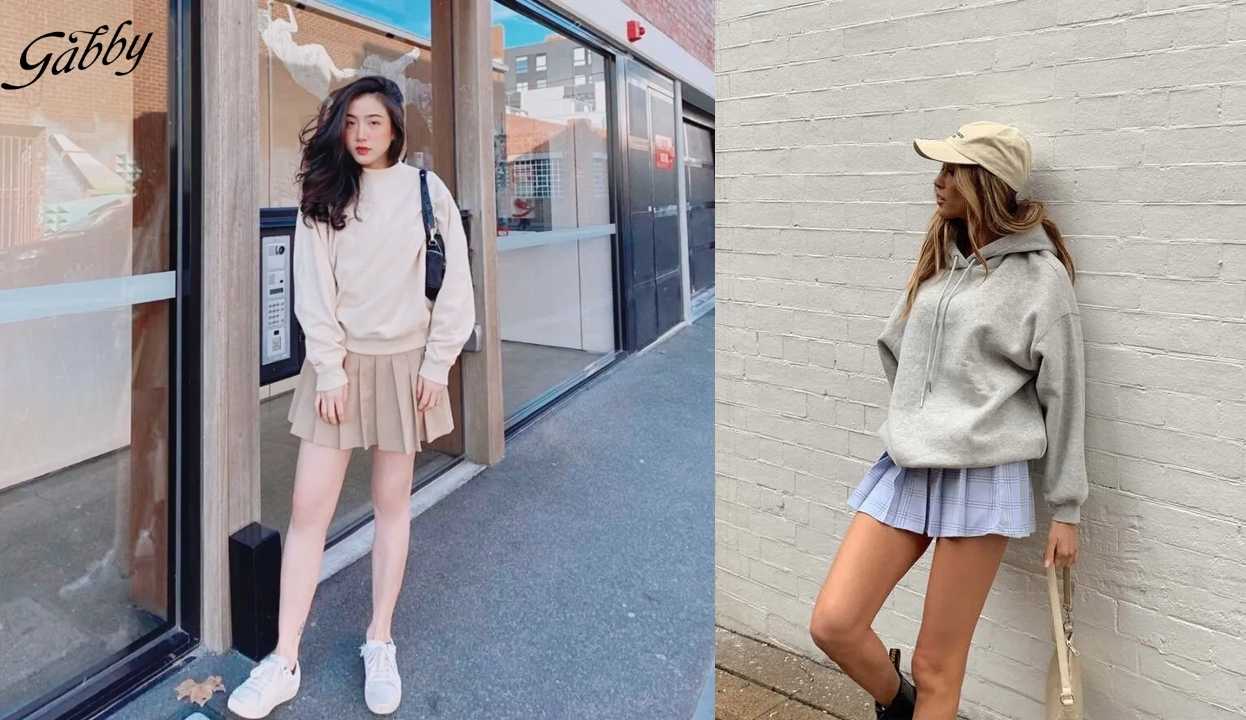 Chân váy xếp ly ngắn mặc với áo gì? Mặc với áo hoodie có hợp không?