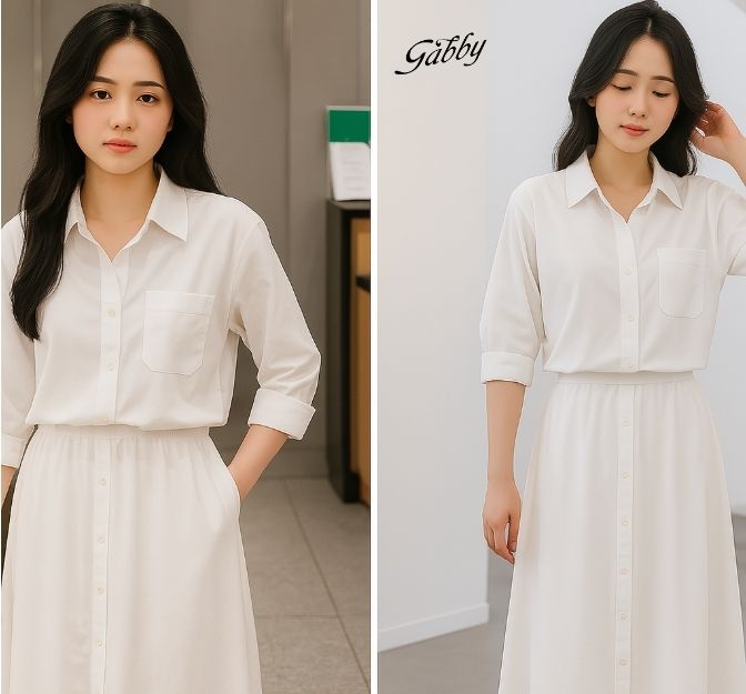 Phối đồ với áo sơ mi trắng nữ cùng chân váy maxi