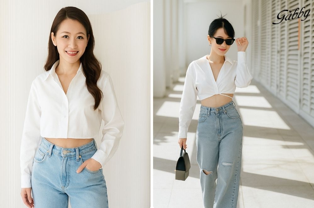 Phối đồ với áo sơ mi trắng nữ cùng quần jeans