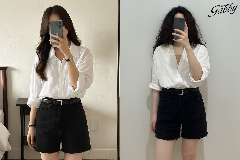 Phối đồ với áo sơ mi trắng nữ cùng quần short