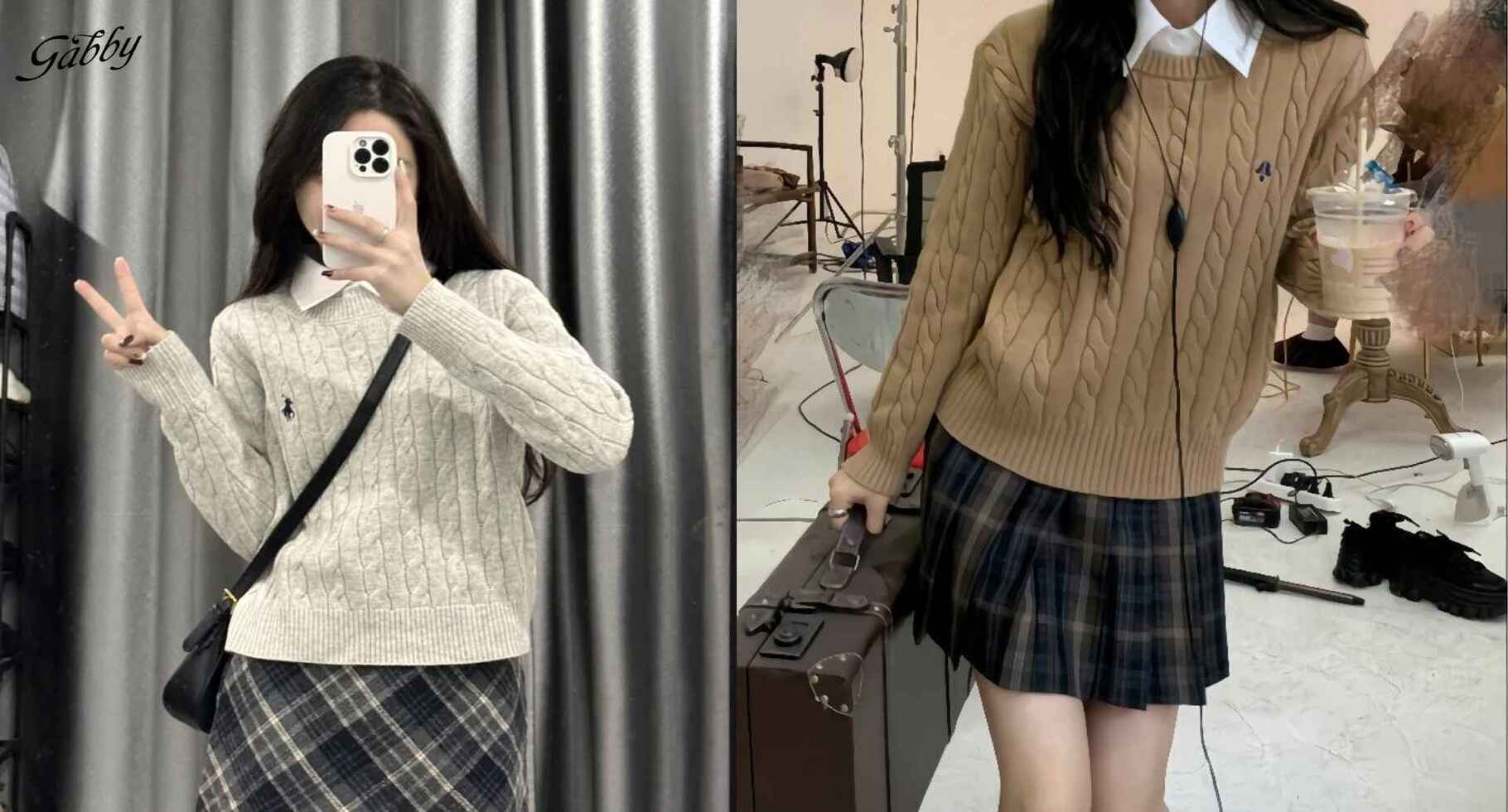 Chân váy kẻ caro Layer Cùng Áo Len Gile