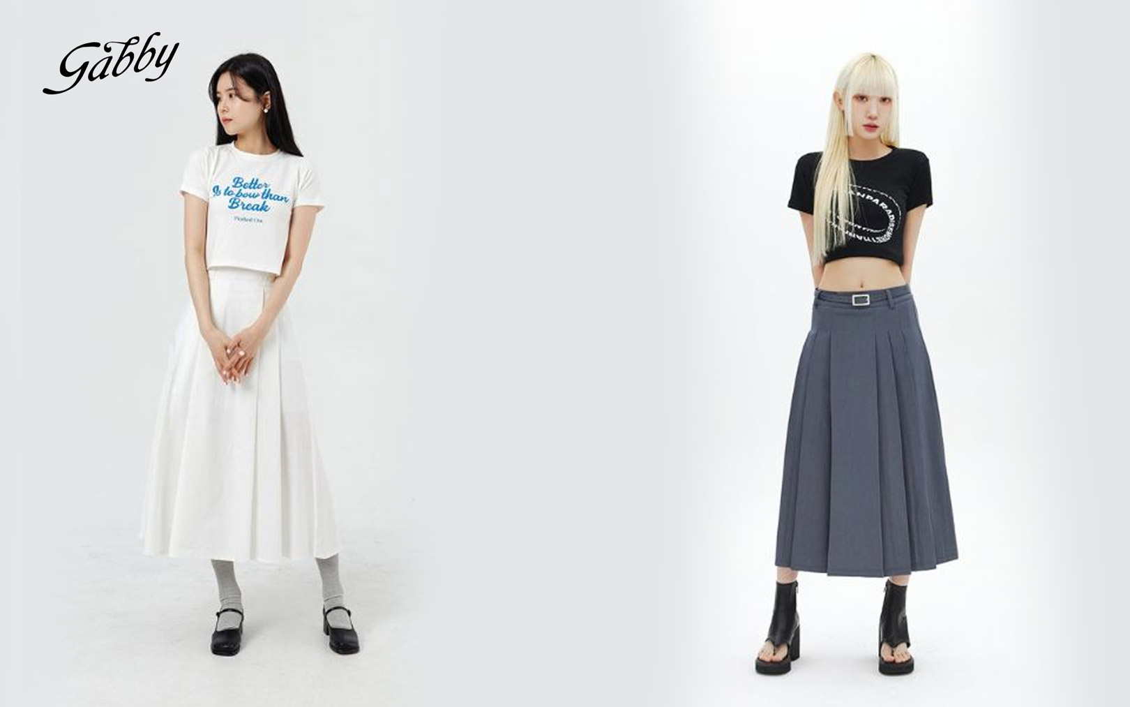 Chân váy xếp ly dài mặc với áo croptop